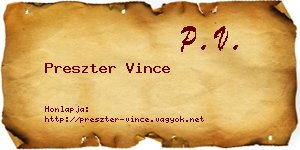 Preszter Vince névjegykártya